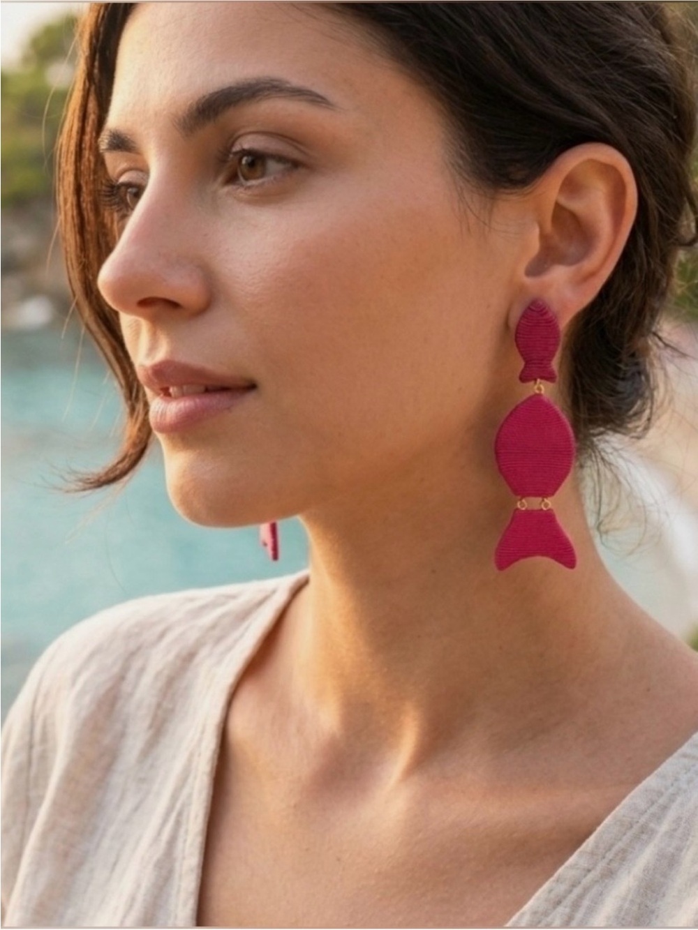 NEW Tuckernuck Pink Raffia Gilly Earrings Fish Coastal Preppy Vacation Resort